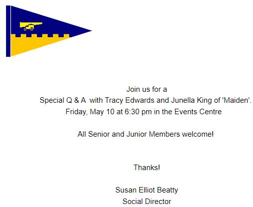 Special Q & A w/ Tracy Edwards & Junella King of ‘Maiden’ Friday 10th @ 6:30PM AYC Event Centre